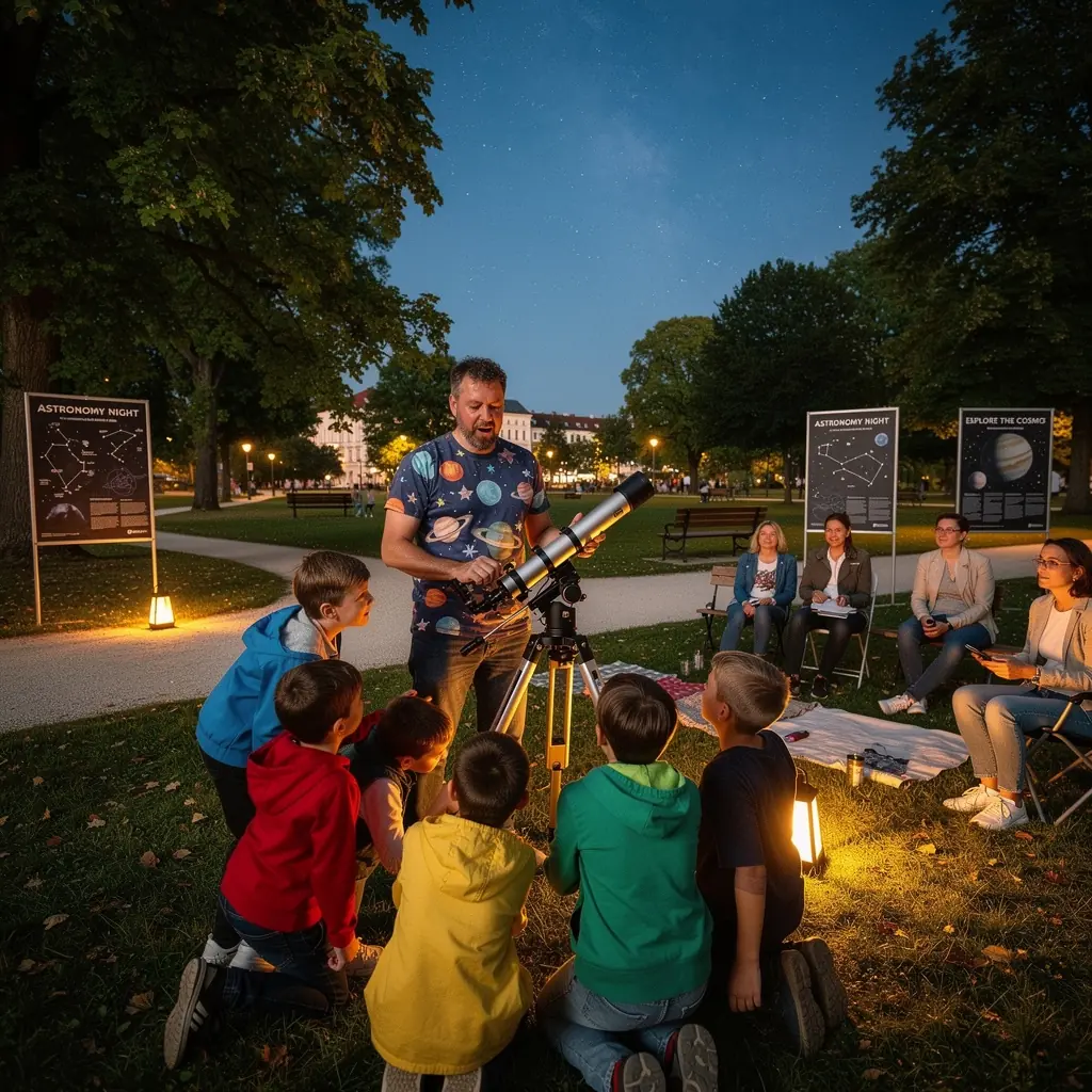 Ein Lehrer, der eine Präsentation über die Grundlagen der Himmelskunde vor einer interessierten Gruppe hält.