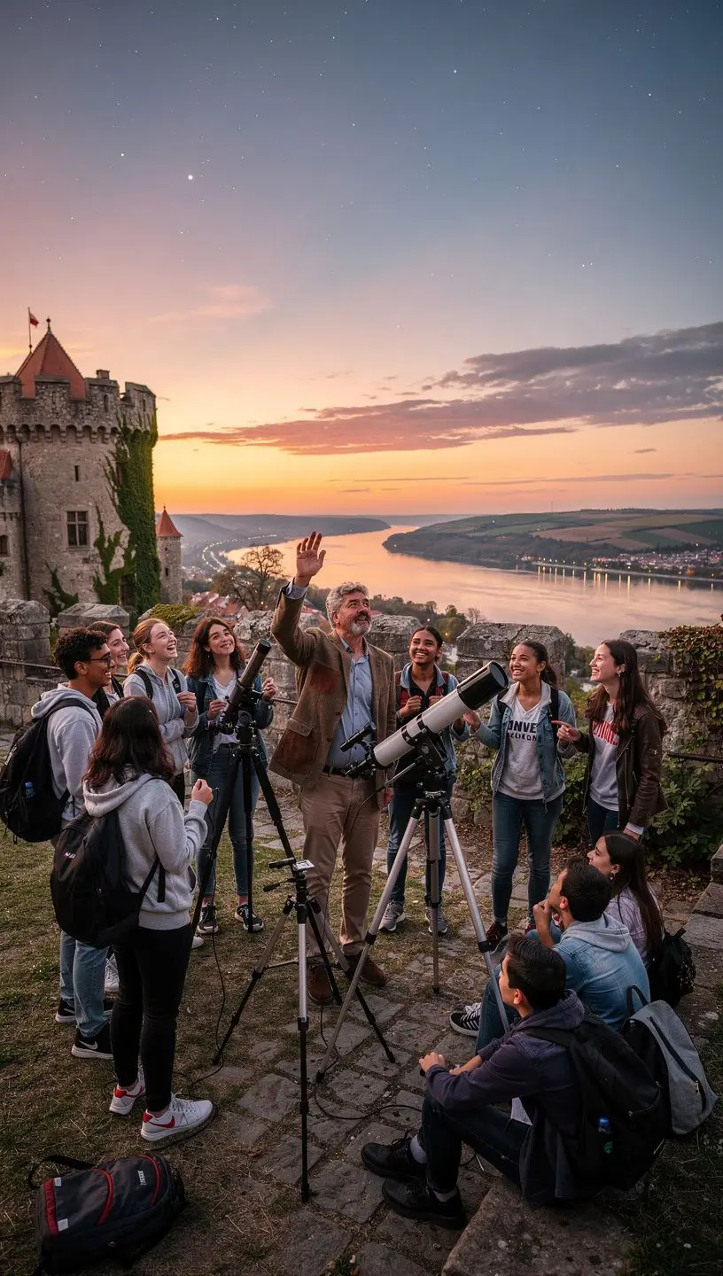 Ein Teleskop, das auf den Mond gerichtet ist, um Details der Mondoberfläche zu zeigen.
